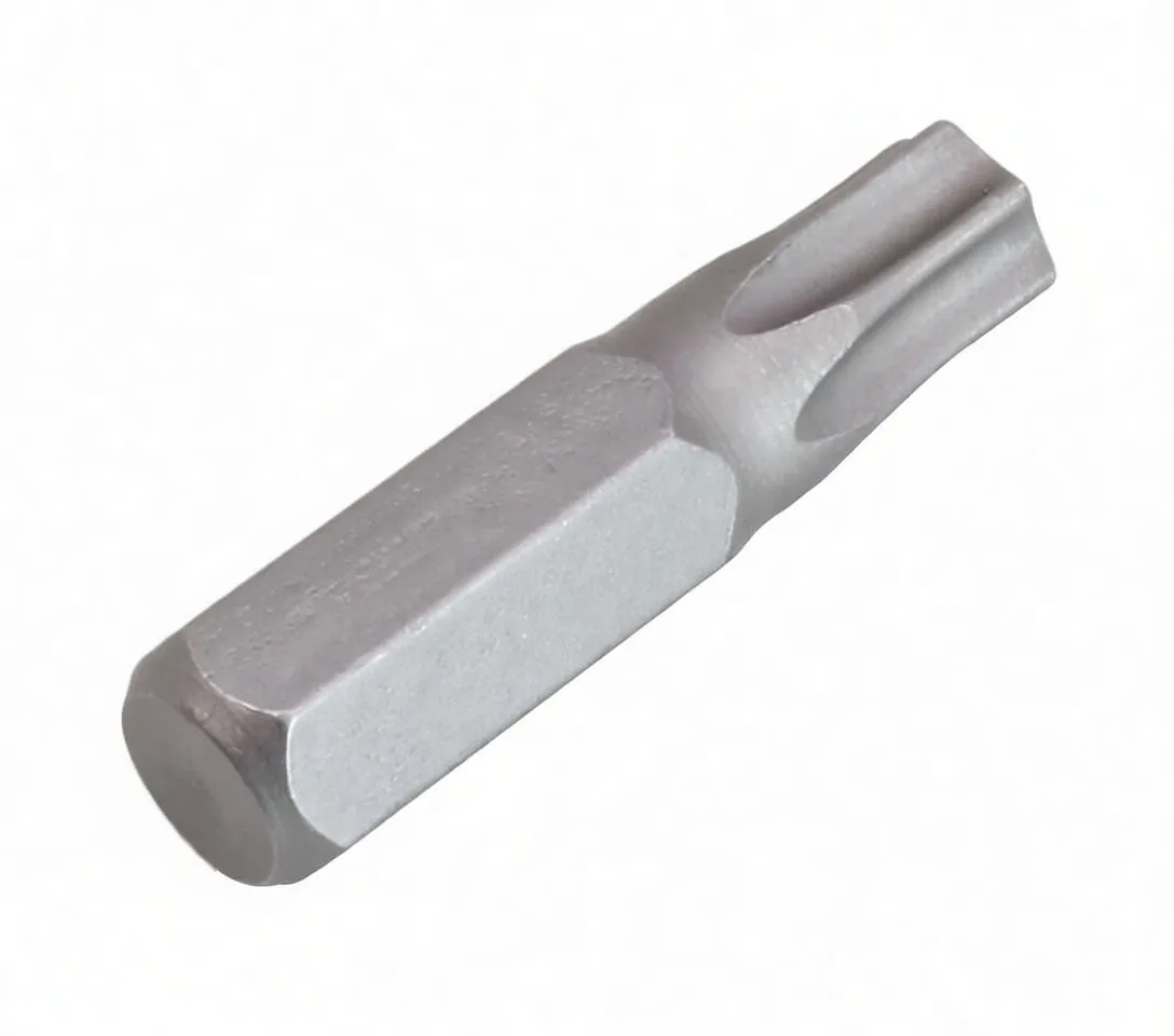 Angled side view of 1/4" hex Torx bit showing ASTA engraving and T27 star tip