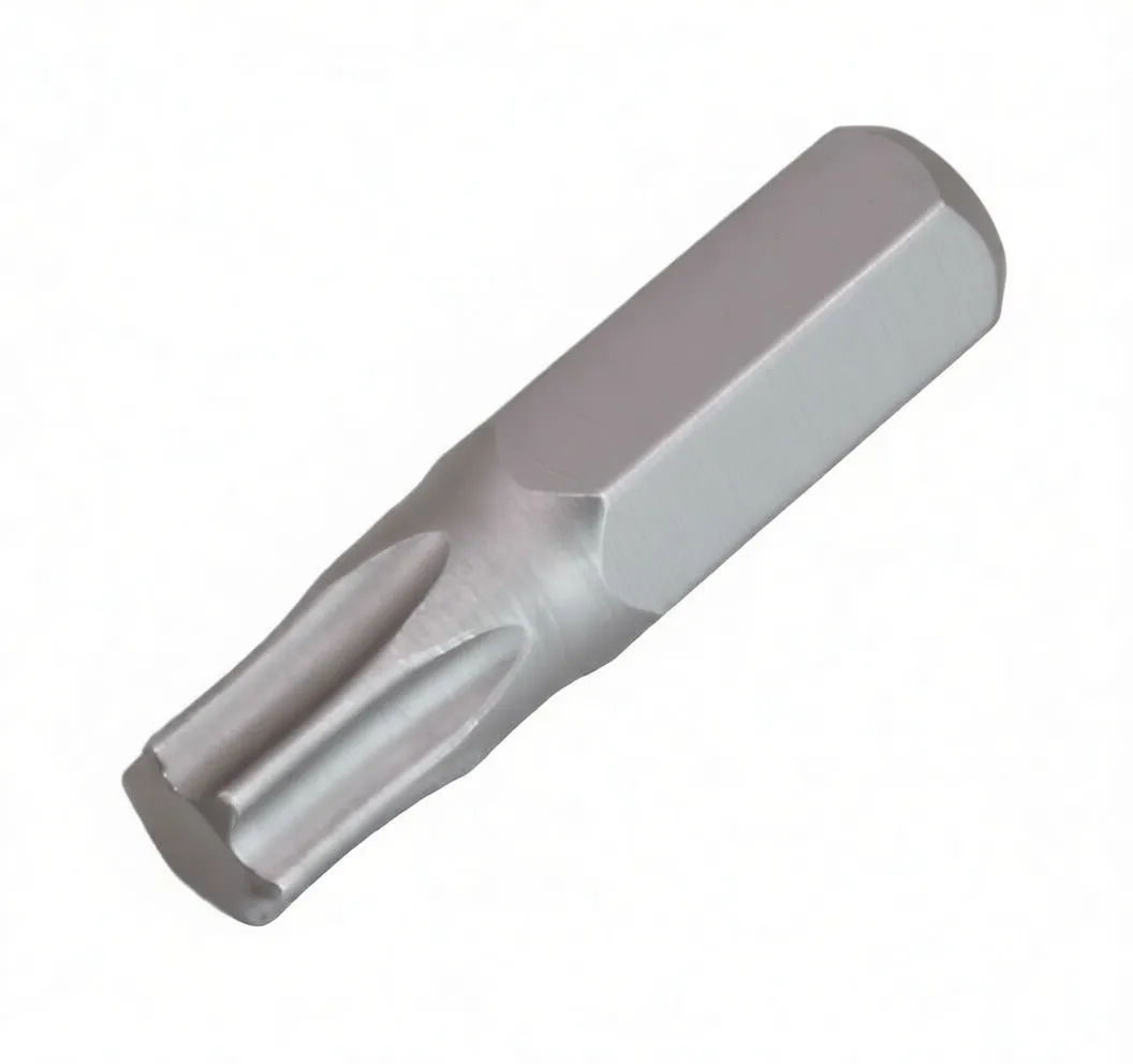 Angled side view of 1/4 inch hex shank Torx bit with ASTA logo and chamfered transition to the Torx tip