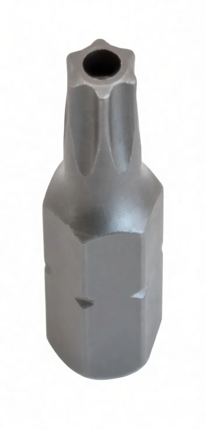 Angled side view of a short 1/4" hex tamper Torx bit with ASTA logo on shank.