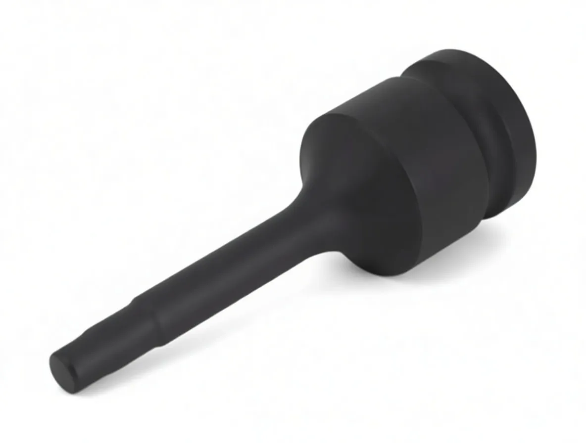 Flat view of black impact Torx T35 1/2 inch drive socket with long bit and size markings