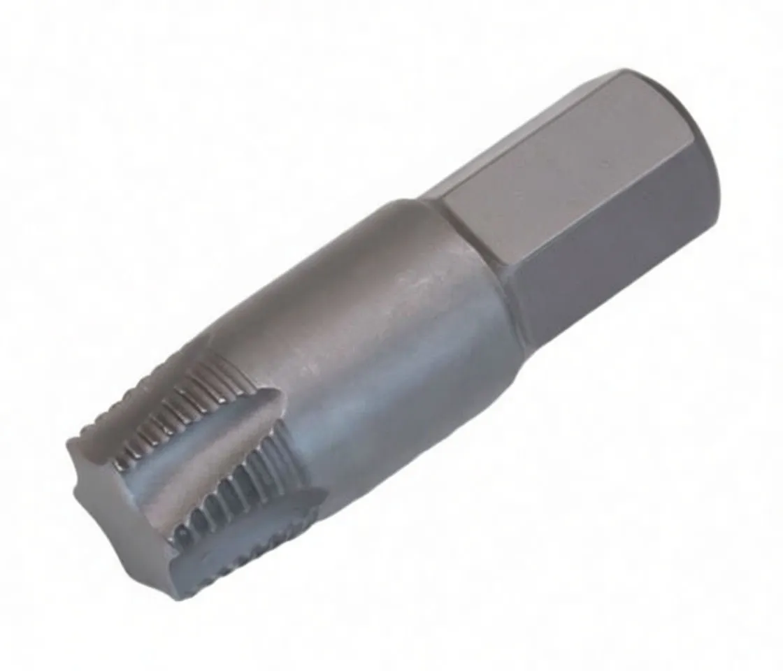 Angled shot of hex shank bit marked A-T55E and ASTA with a ribbed Torx TX55-style tip