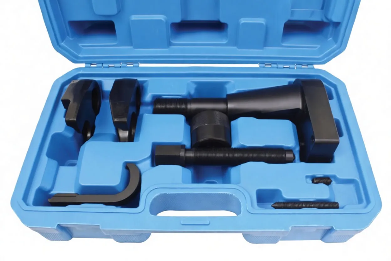 Close-up of puller head and two forks with numbered callouts and visible 'satra' branding