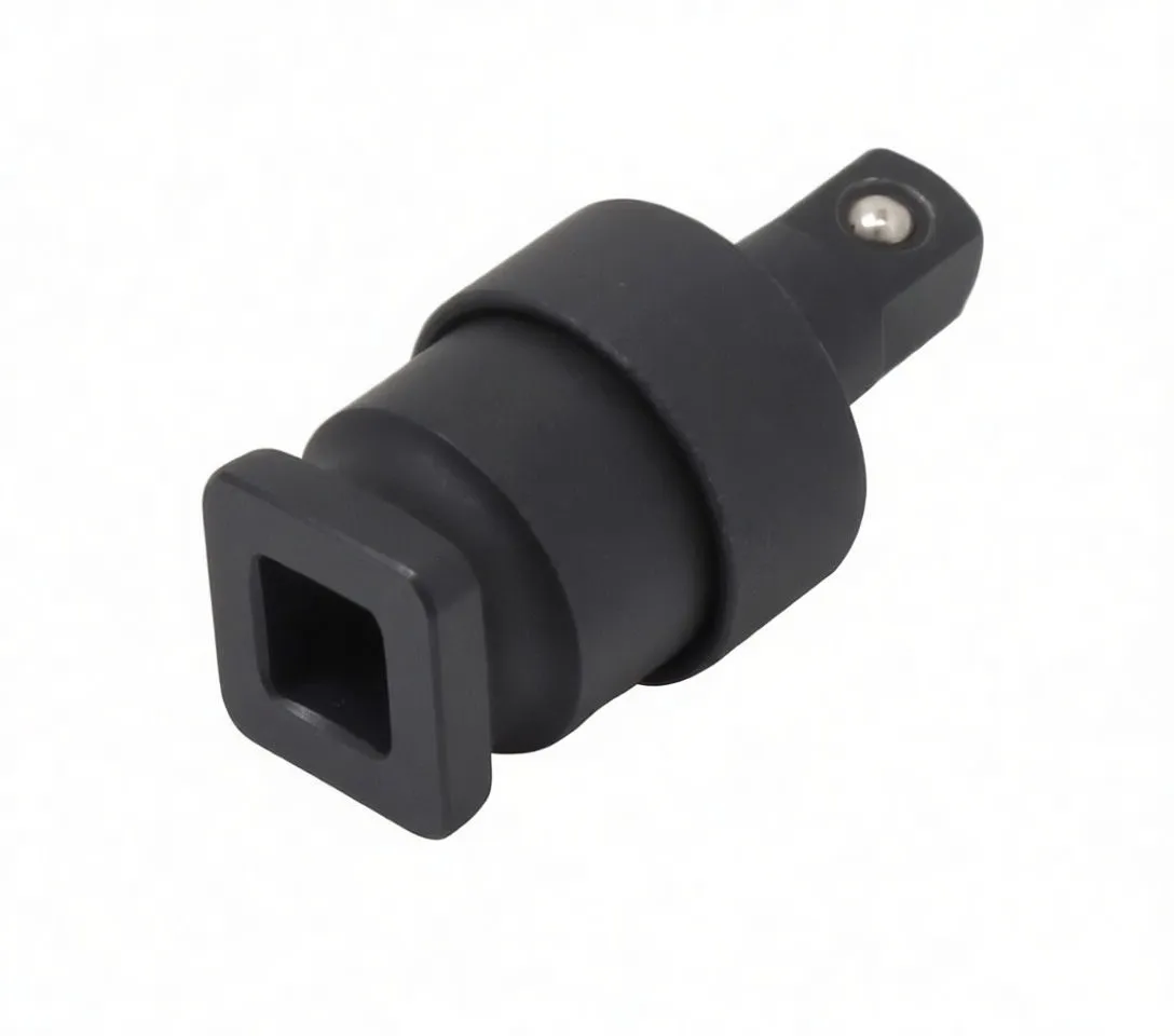 Oblique view of black universal impact joint showing female square socket end and ASTA marking