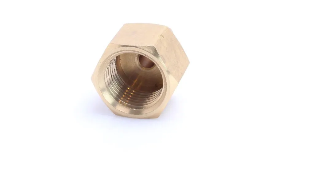 Front view of hexagonal nut end showing internal threads and cavity