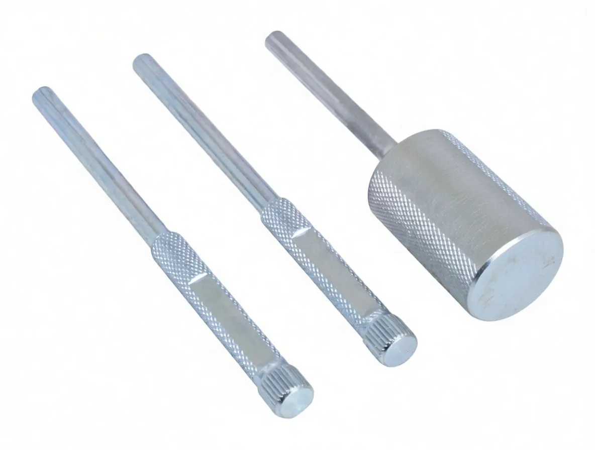 Pair of zinc‑plated camshaft locking levers with cylindrical locating pins