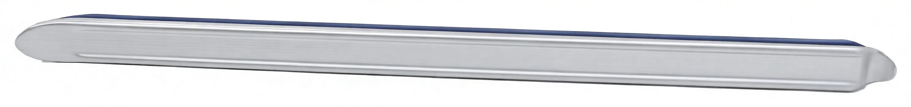 Side profile of vulcanization lever showing tapered hooked tip, thin metal body and blue protective strip
