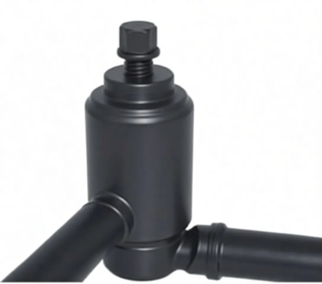 Ball-joint extractor in use on a car control arm, tool clamped around joint with screw pressing on stud