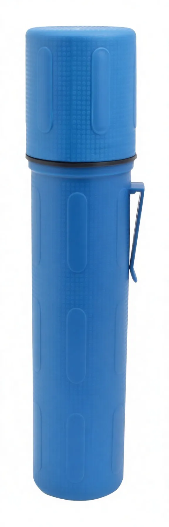 Closed blue welding electrode storage tube standing upright with ASTA logo and belt clip