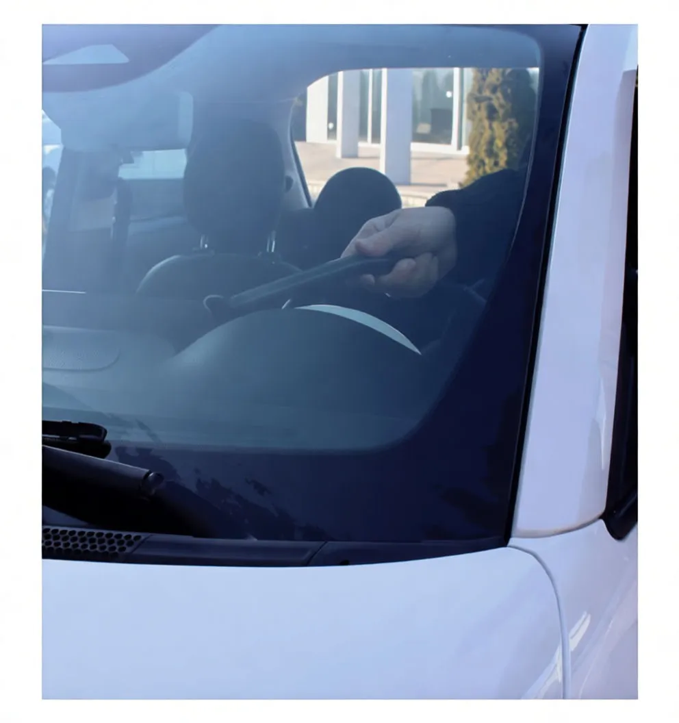 Window cleaning brush in retail blister packaging with label on head