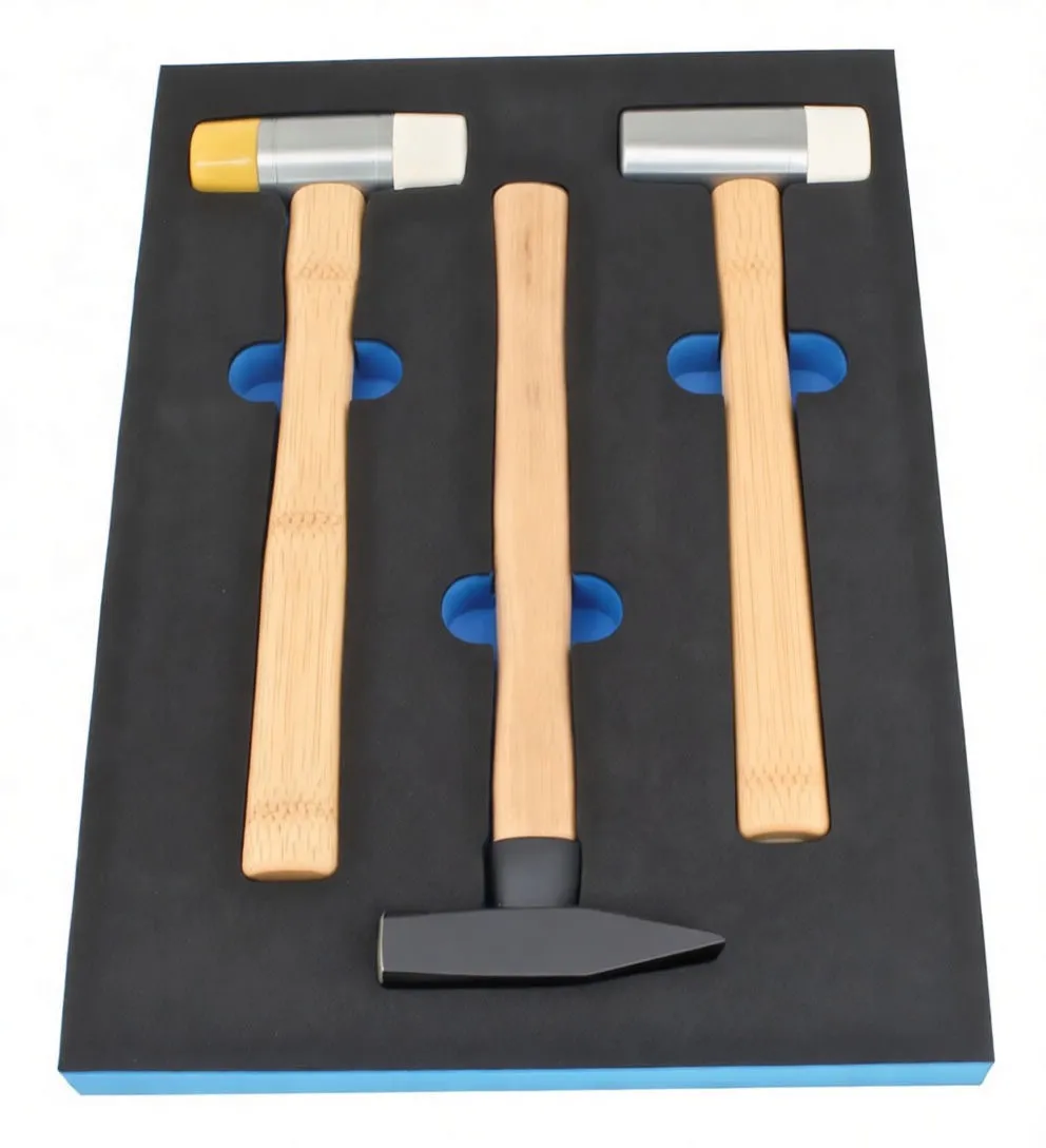 Top-down image of foam tool tray holding three hammers with visible part numbers on foam and ASTA logo